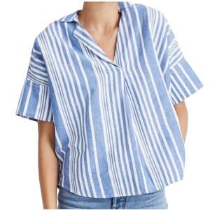 Madewell Courier Button Back Blue and White Striped Oversized Top Shirt Size XS